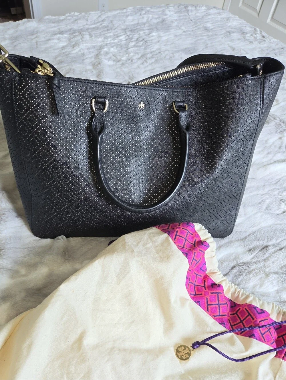 Tory Burch Black Perforated Tote